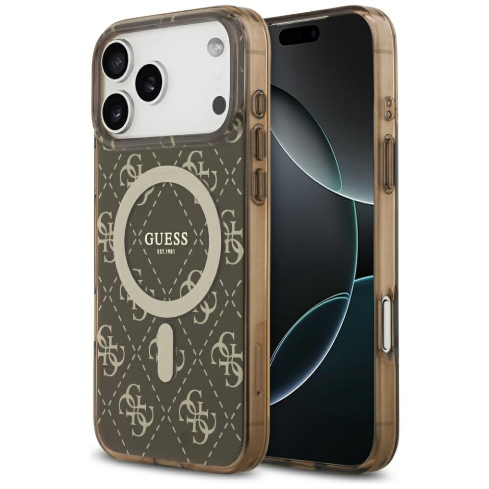 Husa pentru iPhone 17 Pro Max, IML 4G Background MagSafe, Guess, Maro