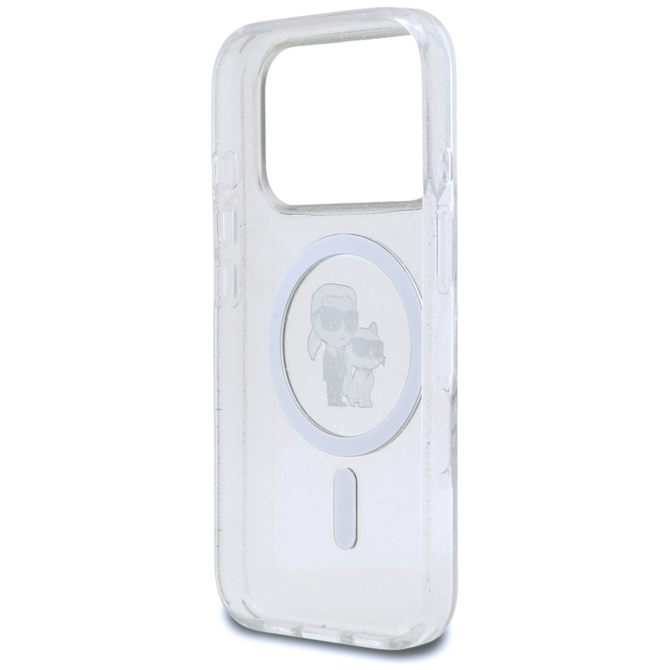 Husa pentru iPhone 17 Pro Max, IML Glitter K&C Heads Logo MagSafe, Clear Mono Karl&Choupette - 3 | YEO