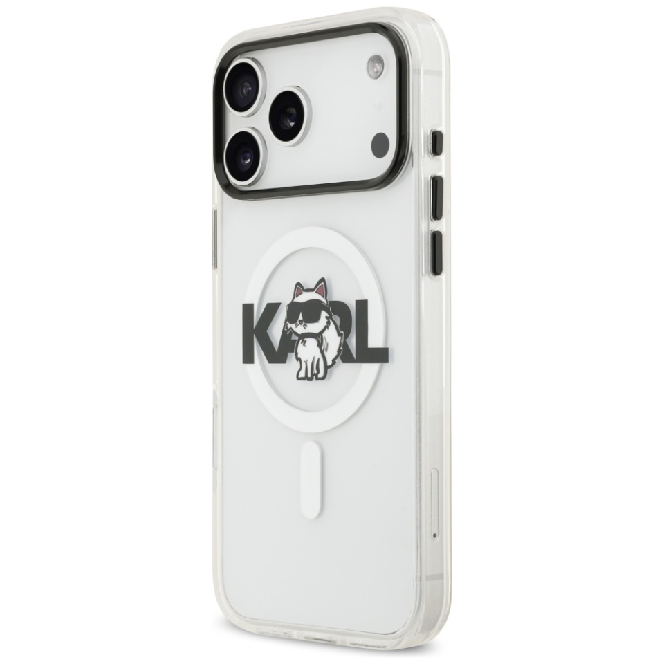 Husa pentru iPhone 17 Pro Max, IML Glitter K&C Heads Logo MagSafe, Clear Mono Karl&Choupette - 5