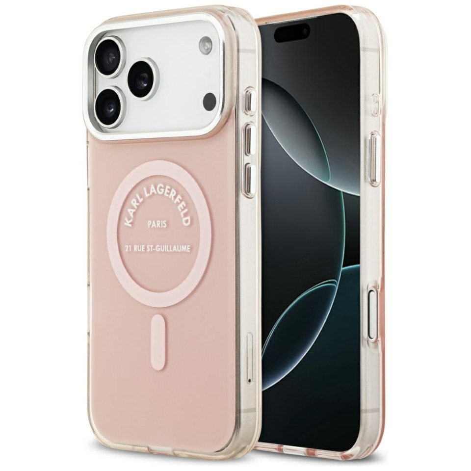 Husa pentru iPhone 17 Pro Max, IML Glitter K&C Heads Logo MagSafe, Clear Mono Karl&Choupette