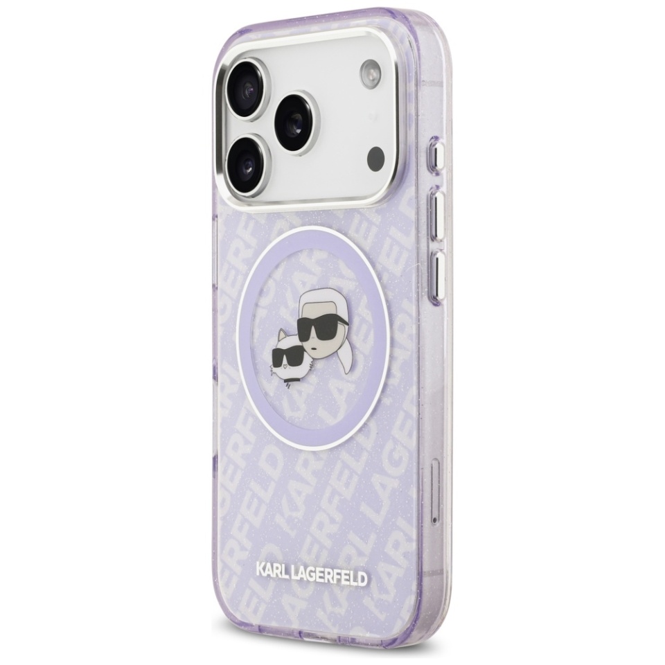 Husa pentru iPhone 17 Pro Max, IML Glitter K&C Heads Logo MagSafe, Clear Mono Karl&Choupette - 2 | YEO