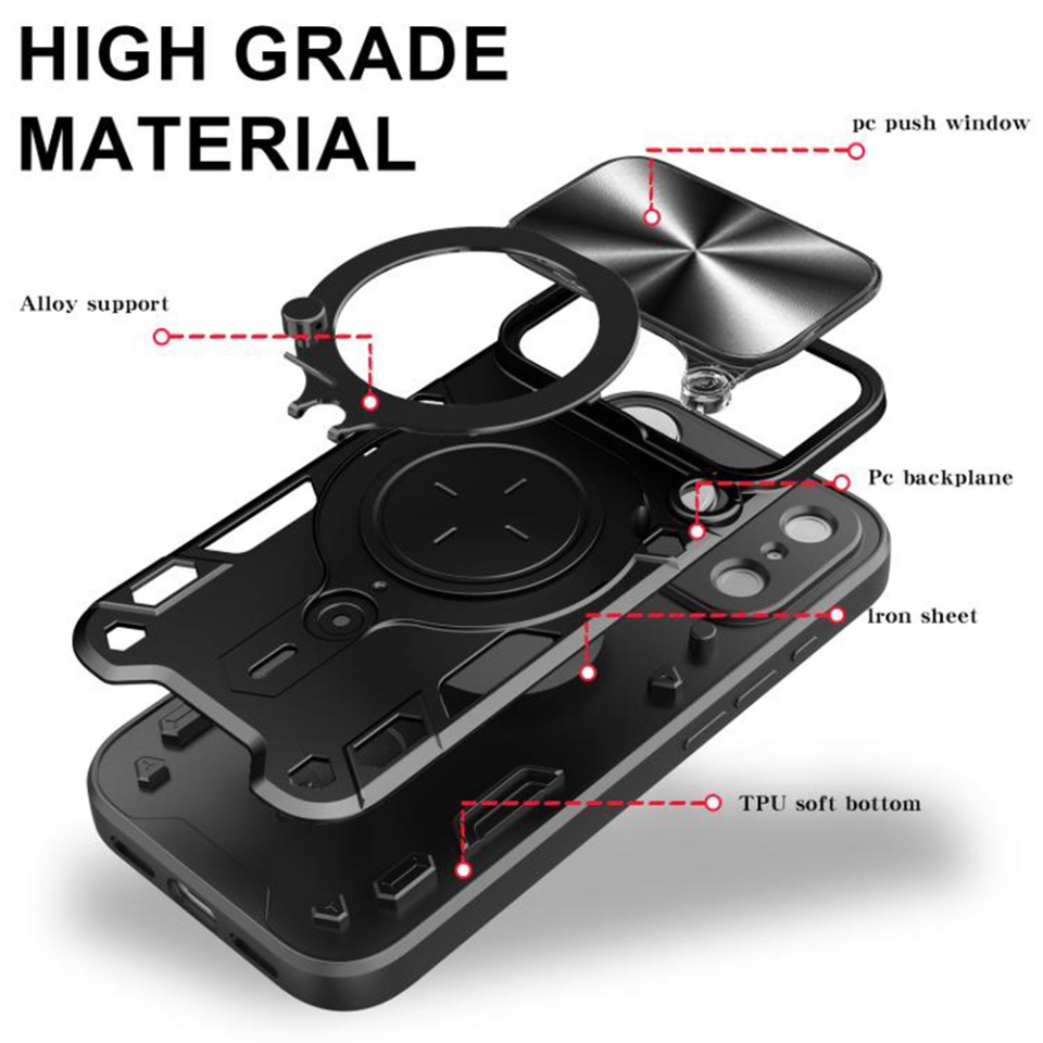 Husa pentru iPhone 17 Pro Max, SKYDDAR INNOVATION, CamGuard Pro, Inel Magnetic, Protectie Camera, set cu sticker, Negru - 1 | YEO
