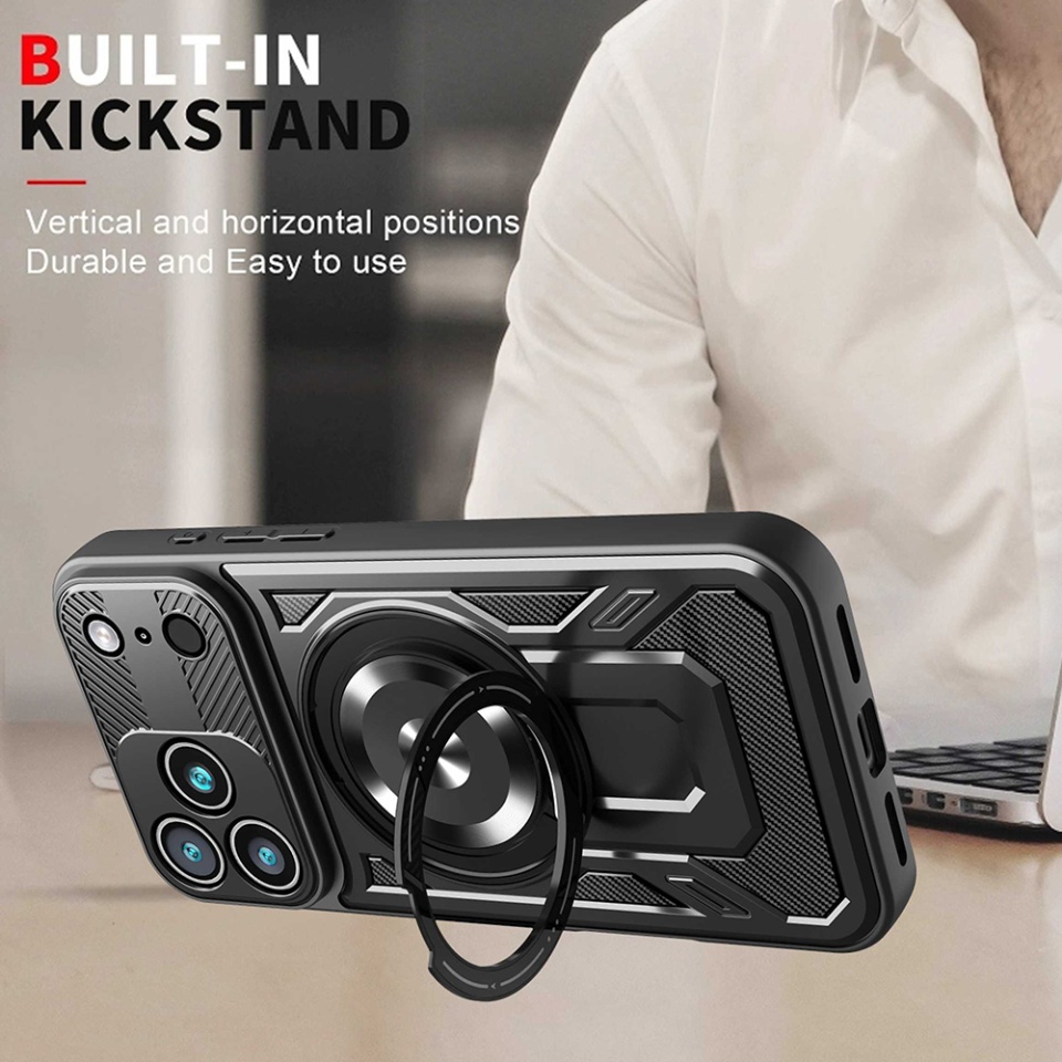 Husa pentru iPhone 17 Pro Max, SKYDDAR INNOVATION, RuggedCam, Inel magnetic antisoc, set cu sticker, Mov - 2 | YEO
