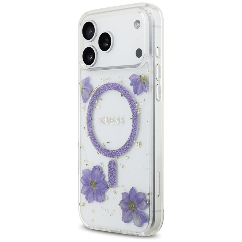 Husa pentru iPhone 17 Pro, Resin Flowers and Glitter MagSafe, Guess - Mov - 3 | YEO