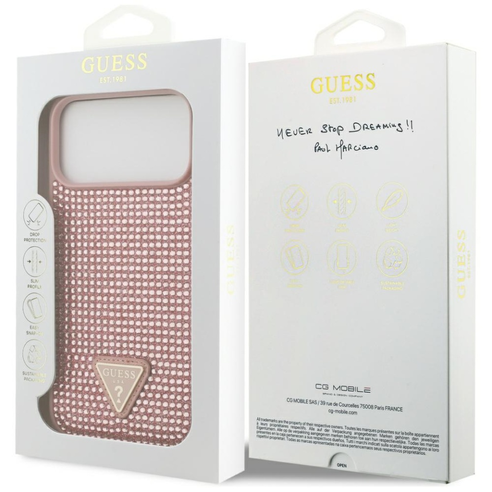 Husa pentru iPhone 17 Pro, Rhinestone Triangle, Guess, Roz - 7