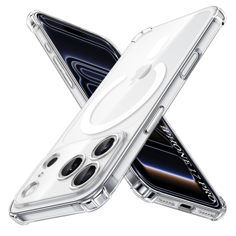 Husa pentru iPhone 17 Pro, SKYDDAR INNOVATION, Shockproof MagSafe, Transparenta, set cu sticker