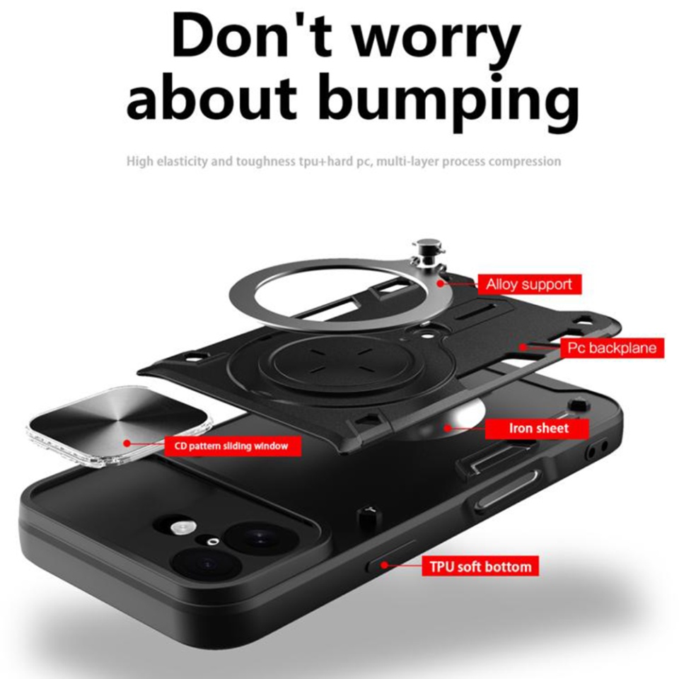 Husa pentru iPhone 17, SKYDDAR INNOVATION, CamGuard Pro, Inel Magnetic, Protectie Camera, set cu sticker, Negru - 1 | YEO