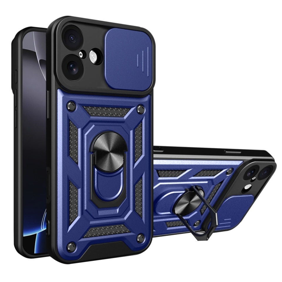 Husa pentru iPhone 17, SKYDDAR INNOVATION, CamShield, Inel magnetic, set cu sticker, Albastru