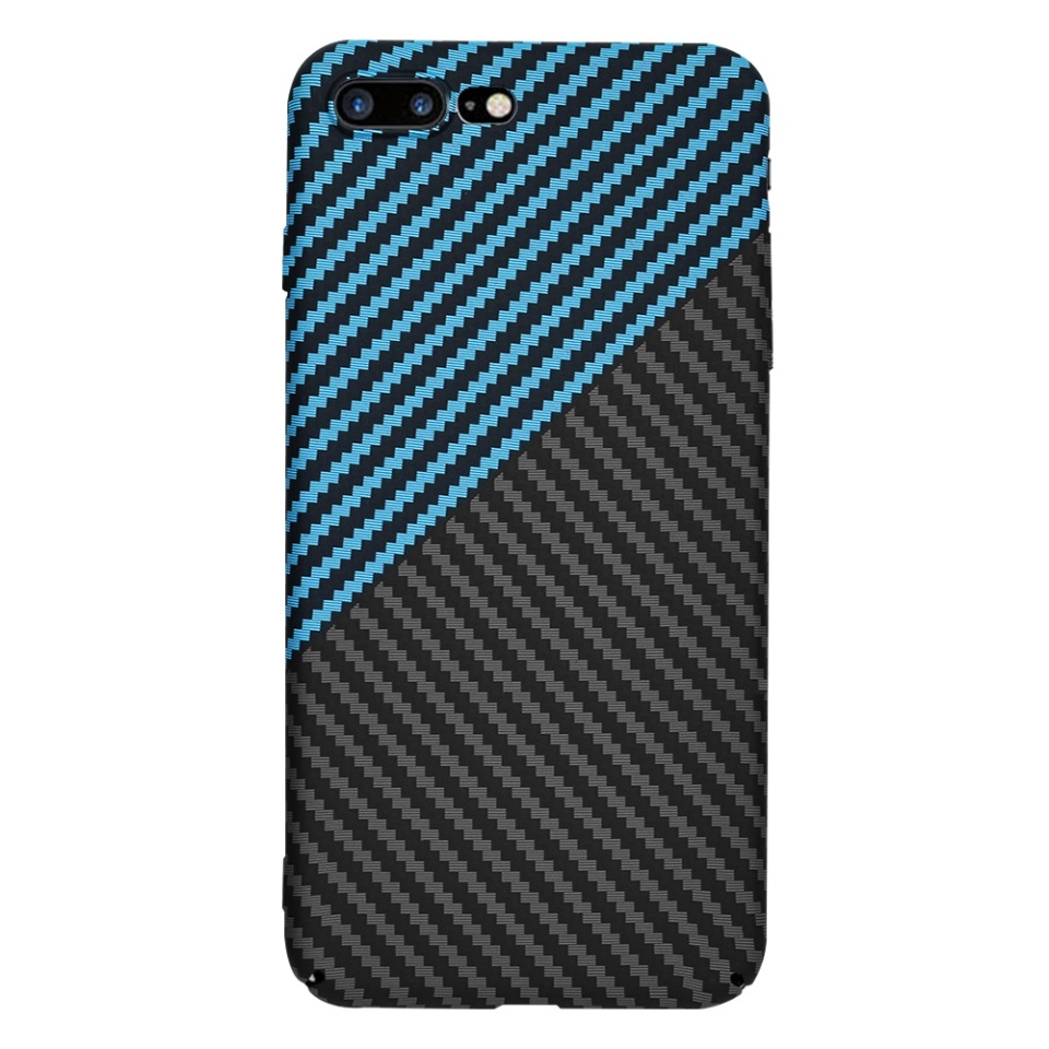 Husa pentru iPhone 8 Plus / 7 Plus, SKYDDAR INNOVATION, textura carbon, Carbonite FiberShell, set cu sticker, Bleu, - 2 | YEO