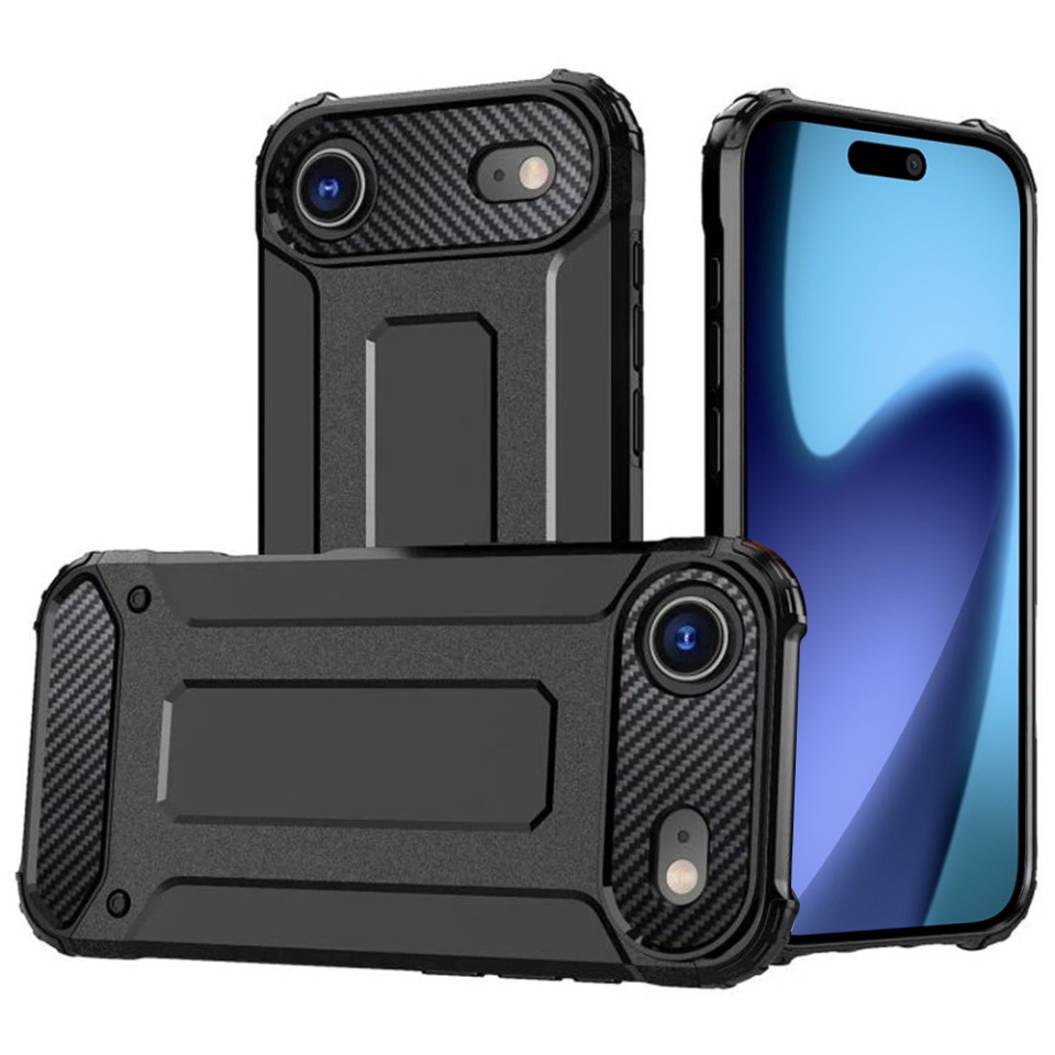 Husa pentru iPhone Air, SKYDDAR INNOVATION, Hybrid Armor, din Plastic Dur, Margini Cauciucate, Antisoc, Negru, set cu sticker