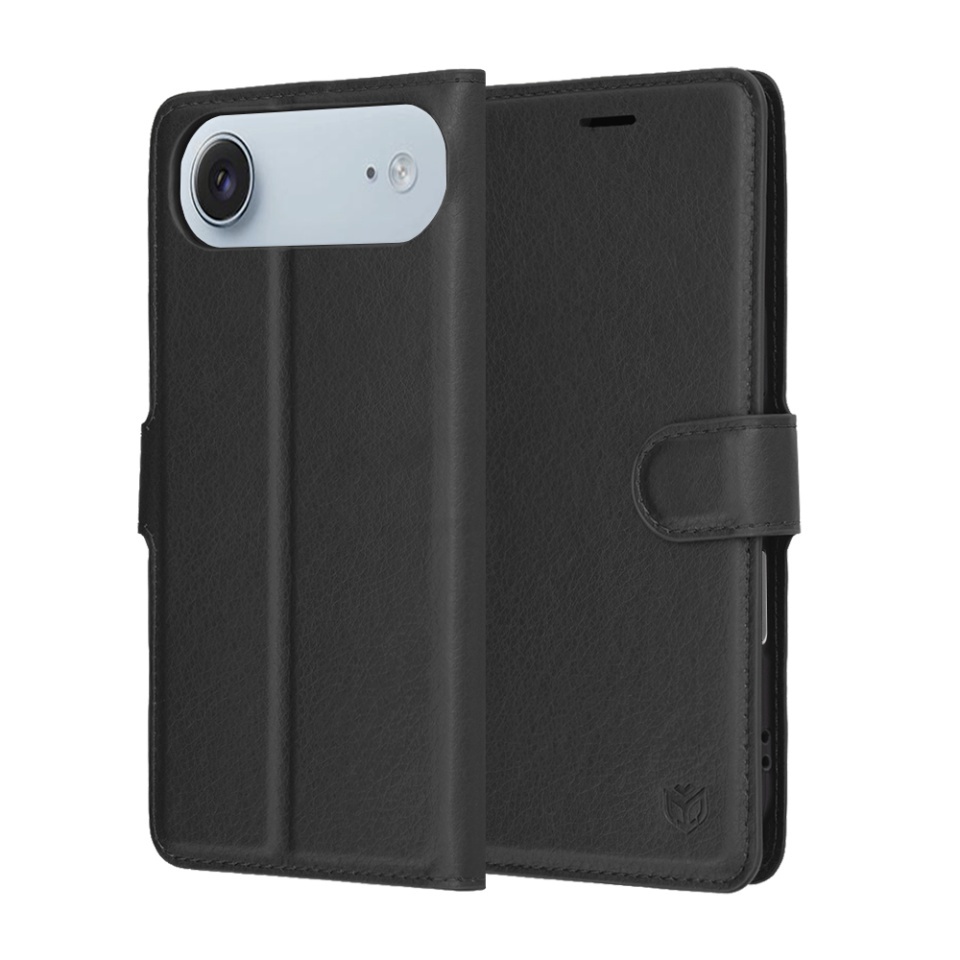 Husa pentru iPhone Air, SKYDDAR INNOVATION, Leather Folio tip Carte, cu Portofel Interior, Finisaje Premium, set cu sticker, Negru