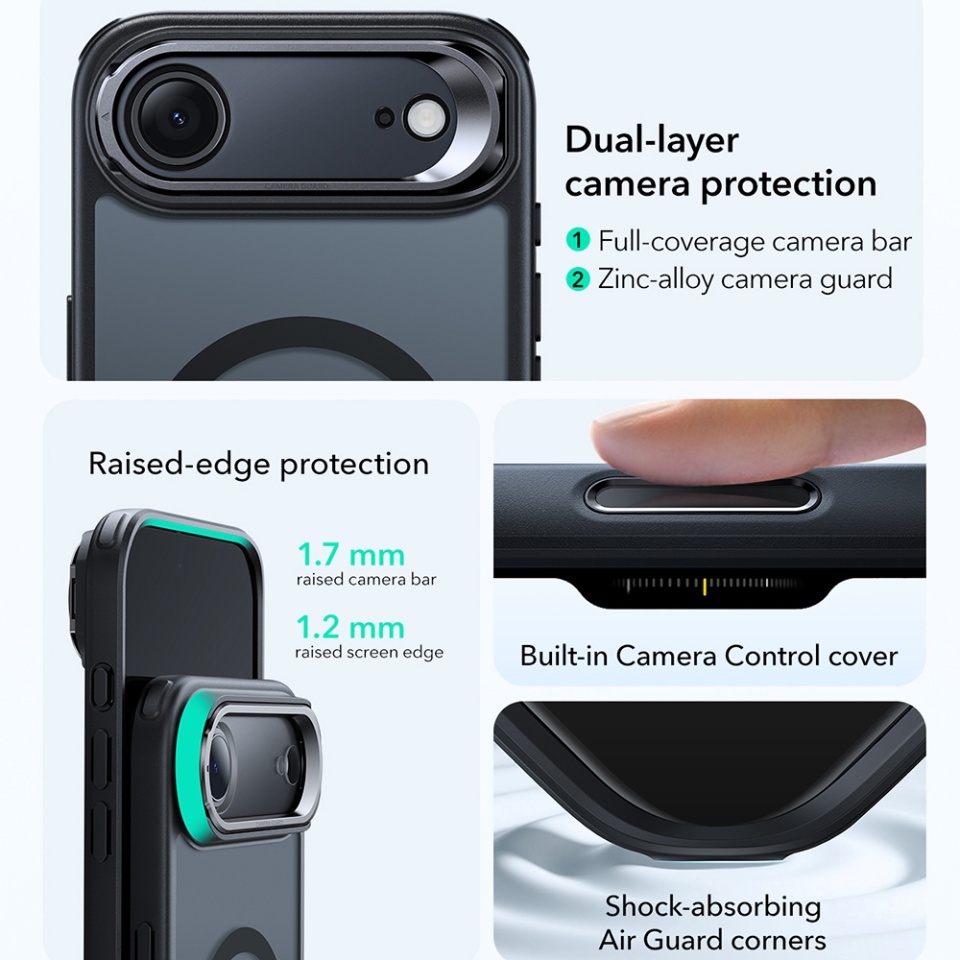 Husa pentru iPhone Air, slim, ESR Classic Hybrid HaloLock Kickstand, Negru frost - 2 | YEO