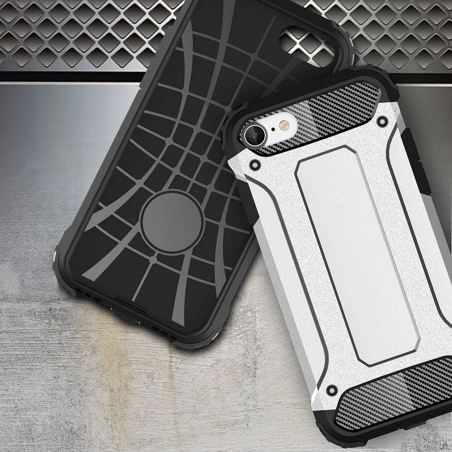 Husa pentru iPhone SE 2, SE 2020 / 7 / 8 / SE 3, SE 2022, SKYDDAR INNOVATION, Hybrid Armor, din Plastic Dur, Margini Cauciucate, Antisoc, set cu sticker, Negru - 1 | YEO