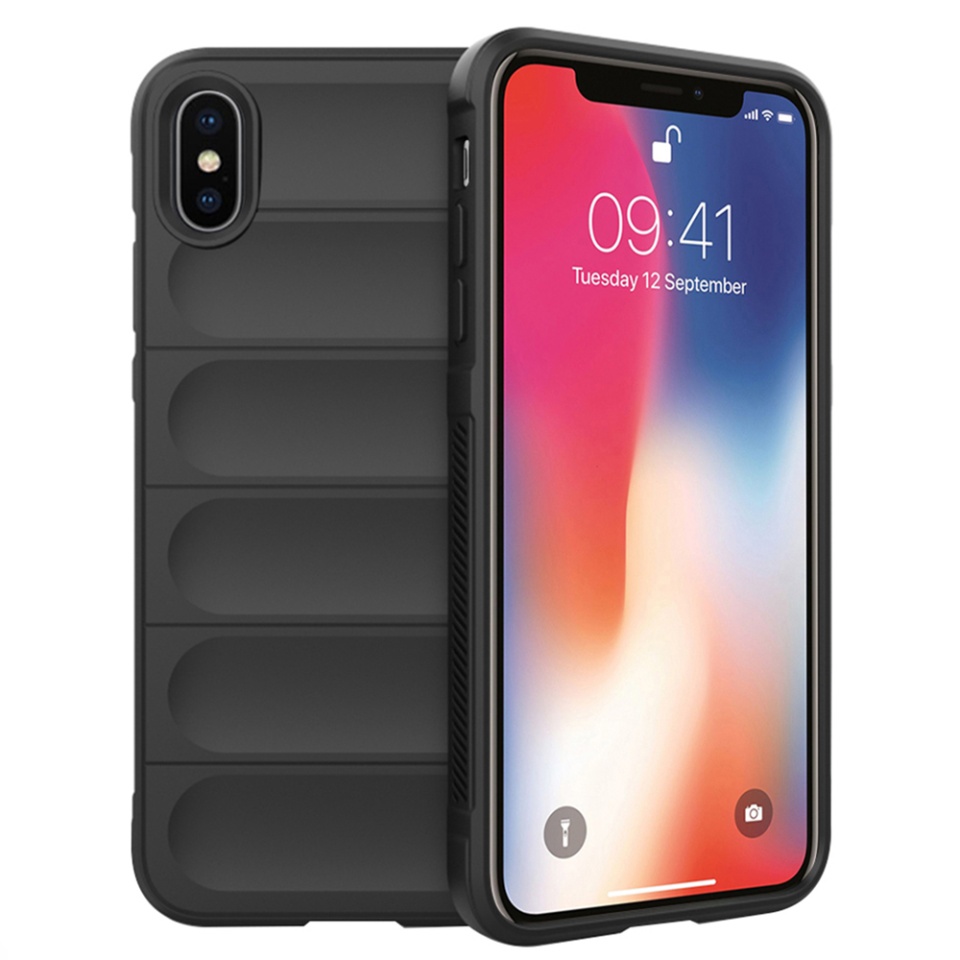 Husa pentru iPhone X, iPhone 10 / XS, SKYDDAR INNOVATION, Magic Shield, din Silicon Mat, set cu sticker, Negru