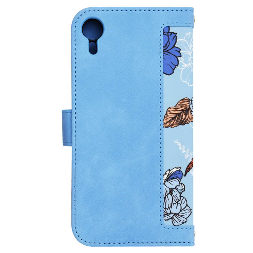 Husa pentru iPhone XR din Piele Ecologică cu Design Floral, Protecție 360°, Stand Integrat, Buzunare pentru Carduri, SKDR Floral Wallet - Bleu - 3 | YEO