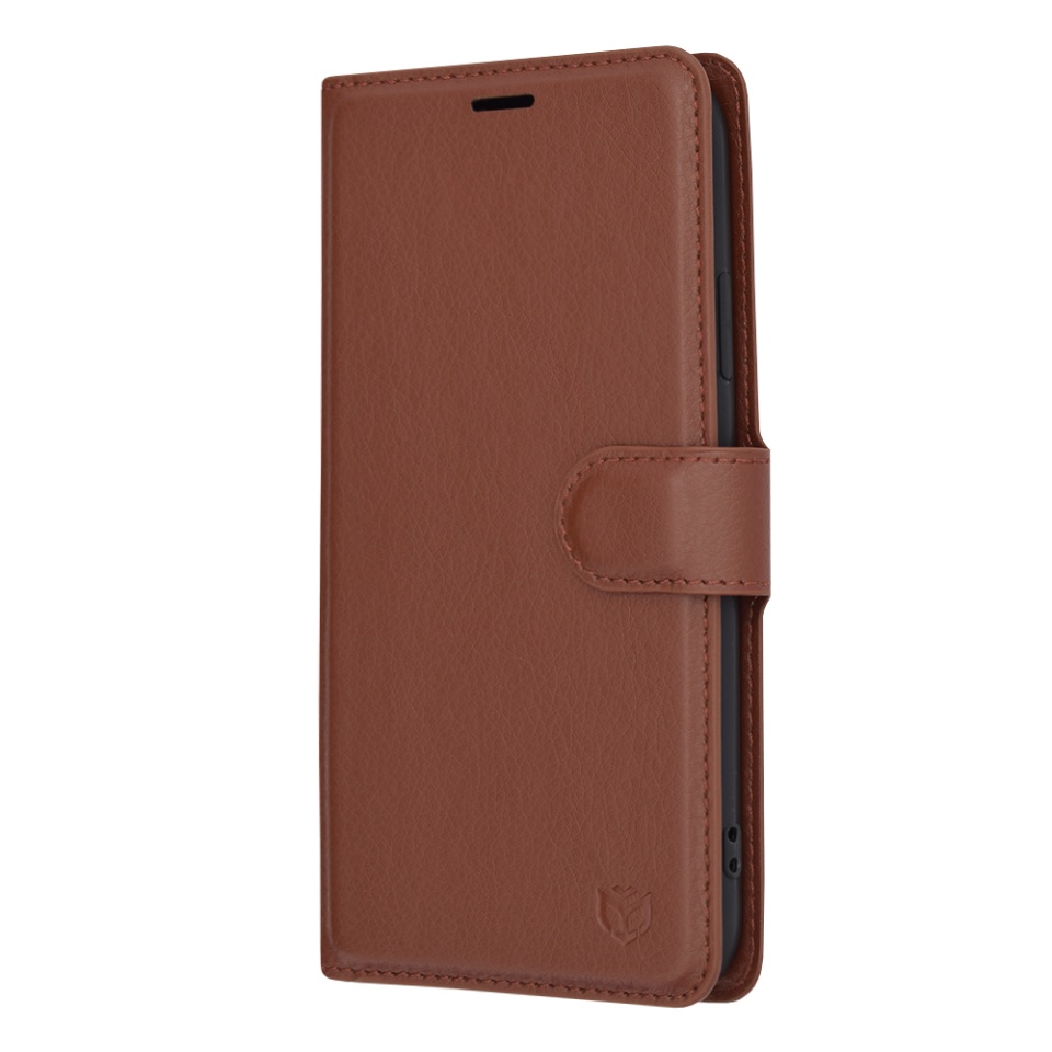 Husa pentru iPhone XR, SKYDDAR INNOVATION, Leather Folio tip Carte, cu Portofel Interior, Finisaje Premium, set cu sticker, Maro - 3 | YEO