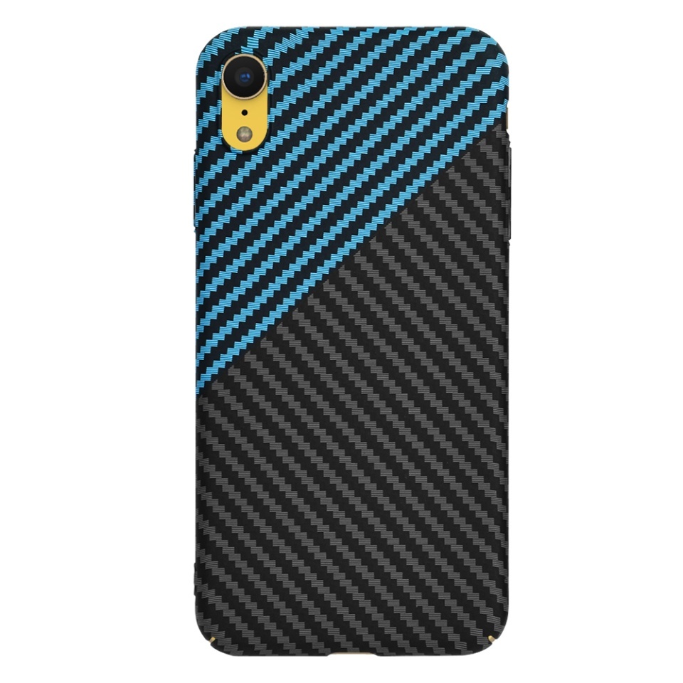 Husa pentru iPhone XR, SKYDDAR INNOVATION, textura carbon, Carbonite FiberShell, set cu sticker, Bleu, - 2 | YEO