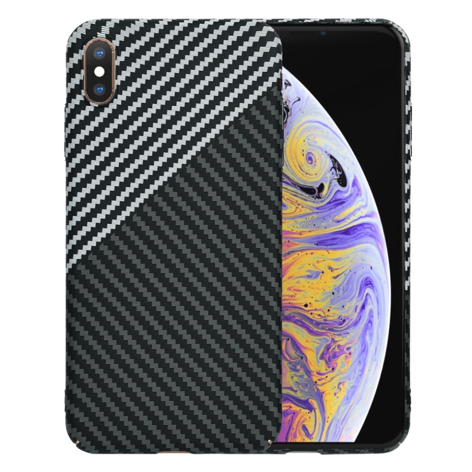 Husa pentru iPhone XS Max, SKYDDAR INNOVATION, textura carbon, Carbonite FiberShell, set cu sticker, Gri,