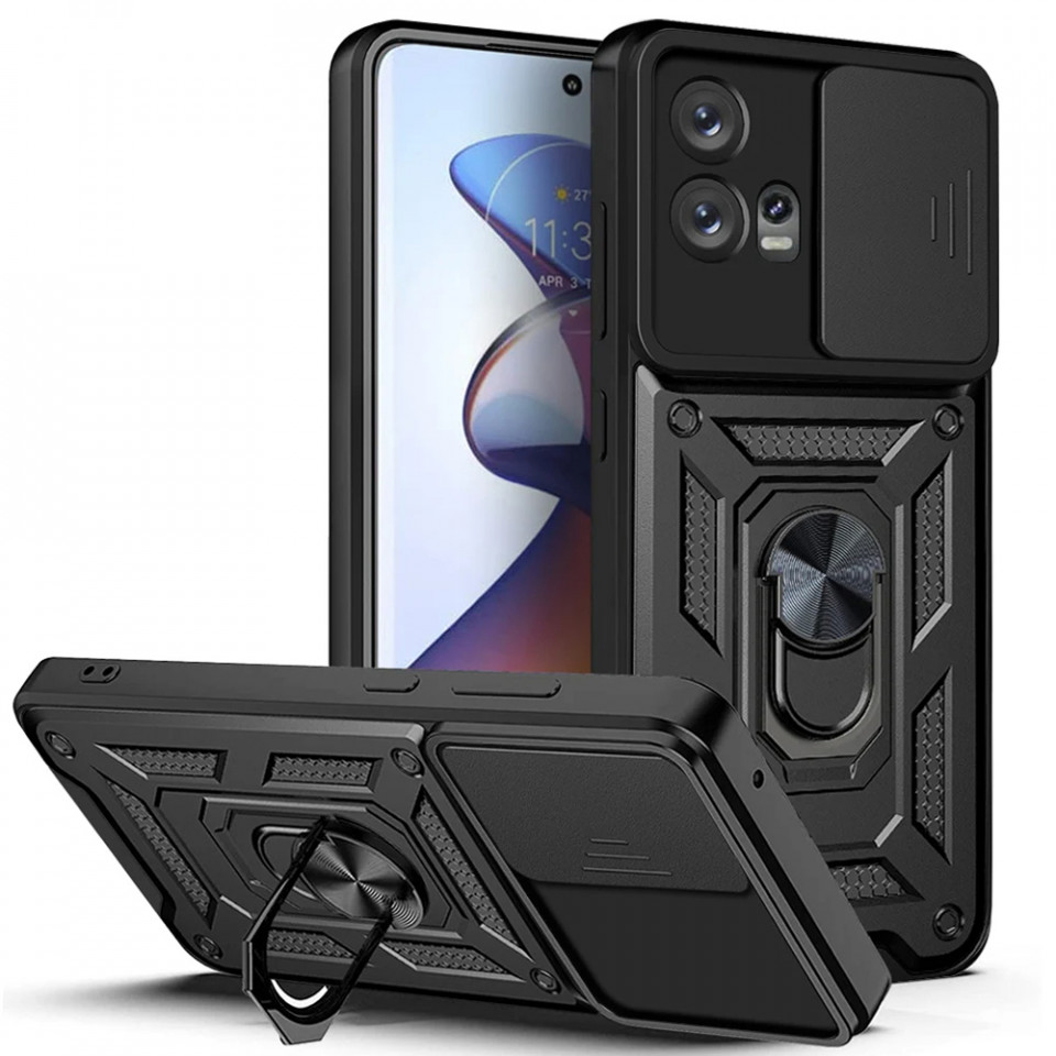 Husa pentru Motorola Edge 30 Fusion cu inel magnetic si protectie camera Skyddar CamShield - Negru