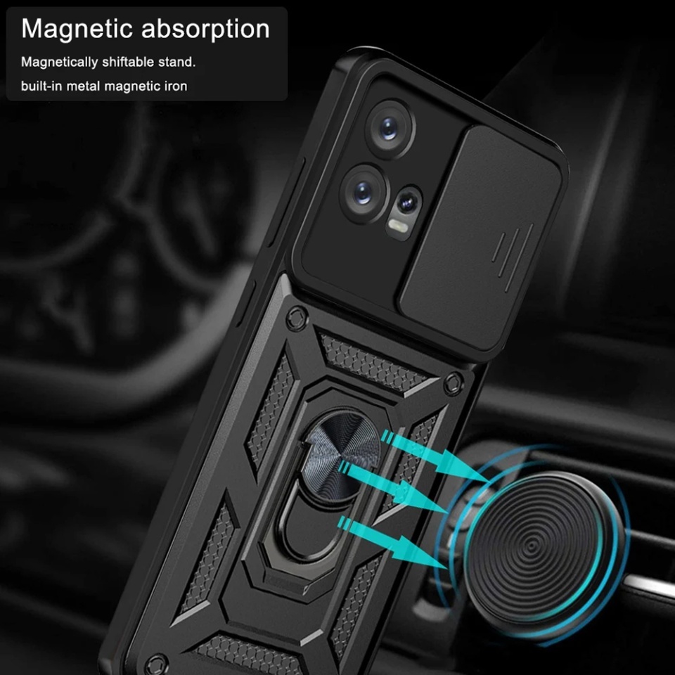 Husa pentru Motorola Edge 30 Fusion, SKYDDAR INNOVATION, CamShield, Inel magnetic, set cu sticker, Negru - 1 | YEO