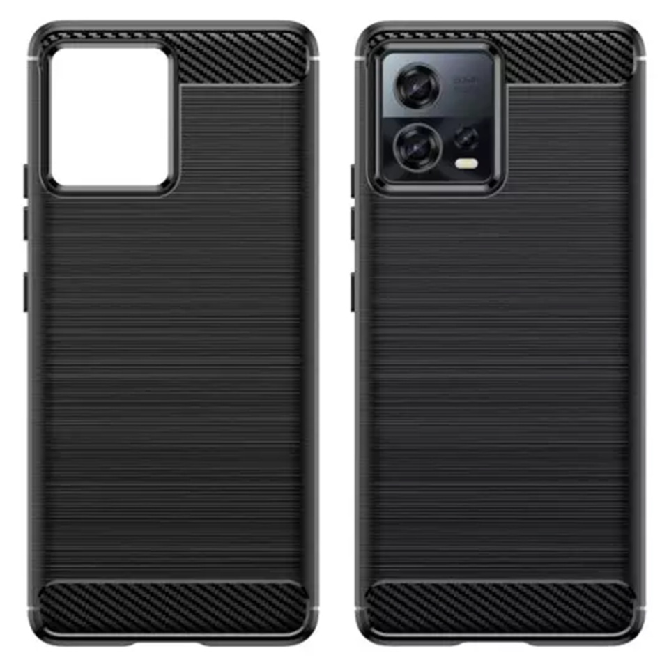 Husa pentru Motorola Edge 30 Fusion, SKYDDAR INNOVATION, Carbon Silicone, din Silicon Slim, cu textura Fibra Carbon, set cu sticker, Negru - 1 | YEO