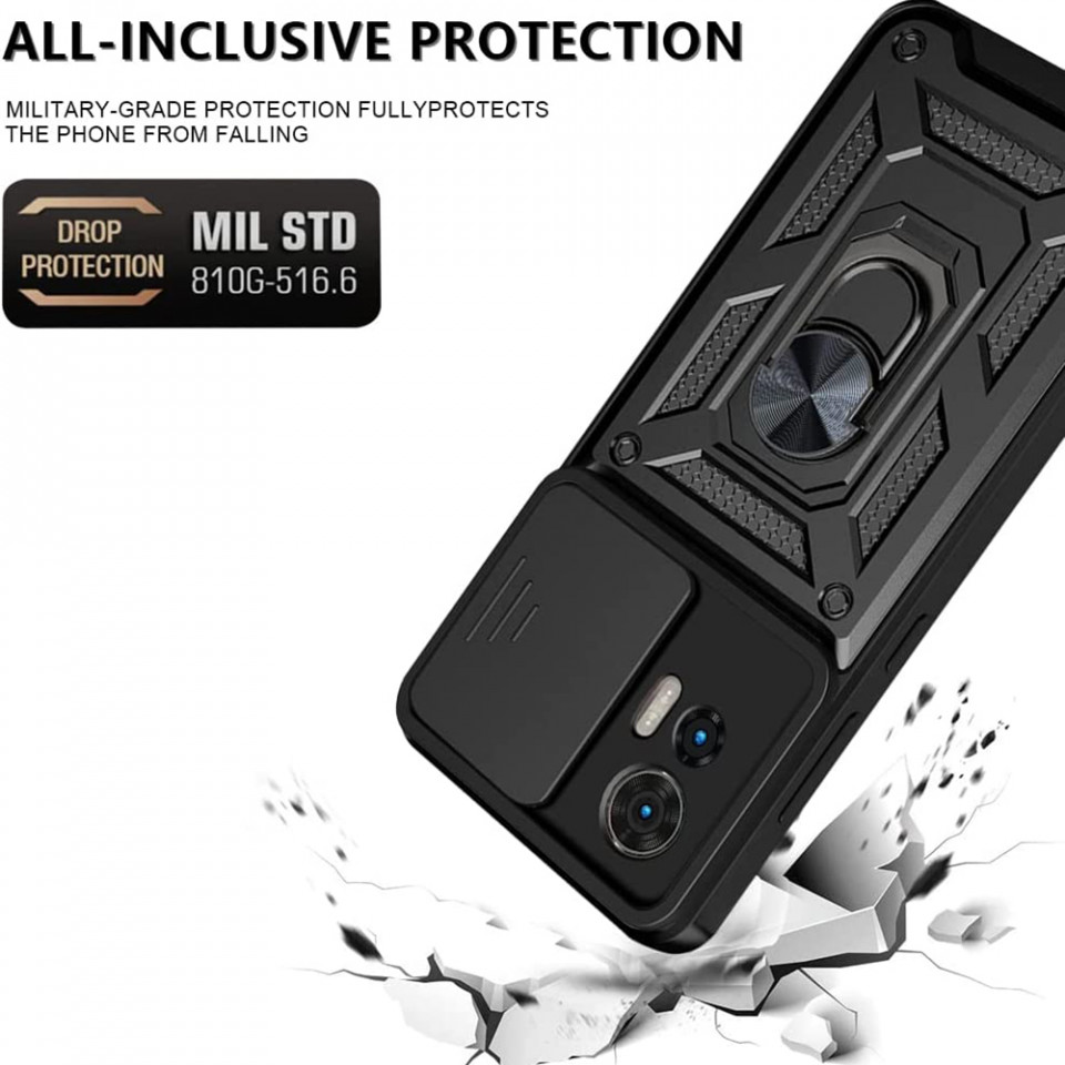 Husa pentru Motorola Edge 30 Neo cu inel magnetic si protectie camera Skyddar CamShield - Negru - 1 | YEO