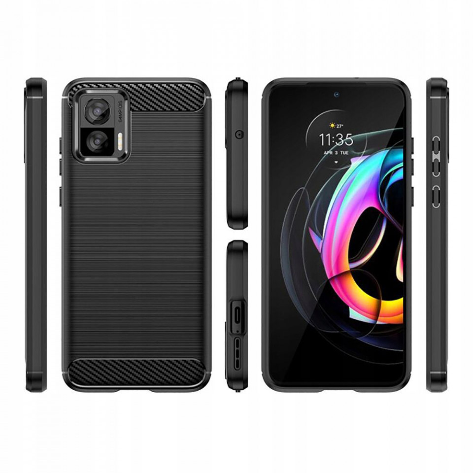 Husa pentru Motorola Edge 30 Neo din silicon, Slim, cu textură Fibra Carbon Skyddar - Negru - 1 | YEO