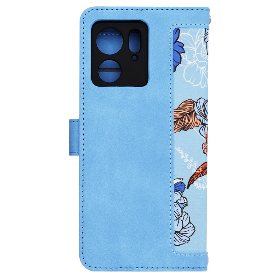 Husa pentru Motorola Edge 40 / Edge (2023) din Piele Ecologică cu Design Floral, Protecție 360°, Stand Integrat, Buzunare pentru Carduri, SKDR Floral Wallet - Bleu - 3 | YEO
