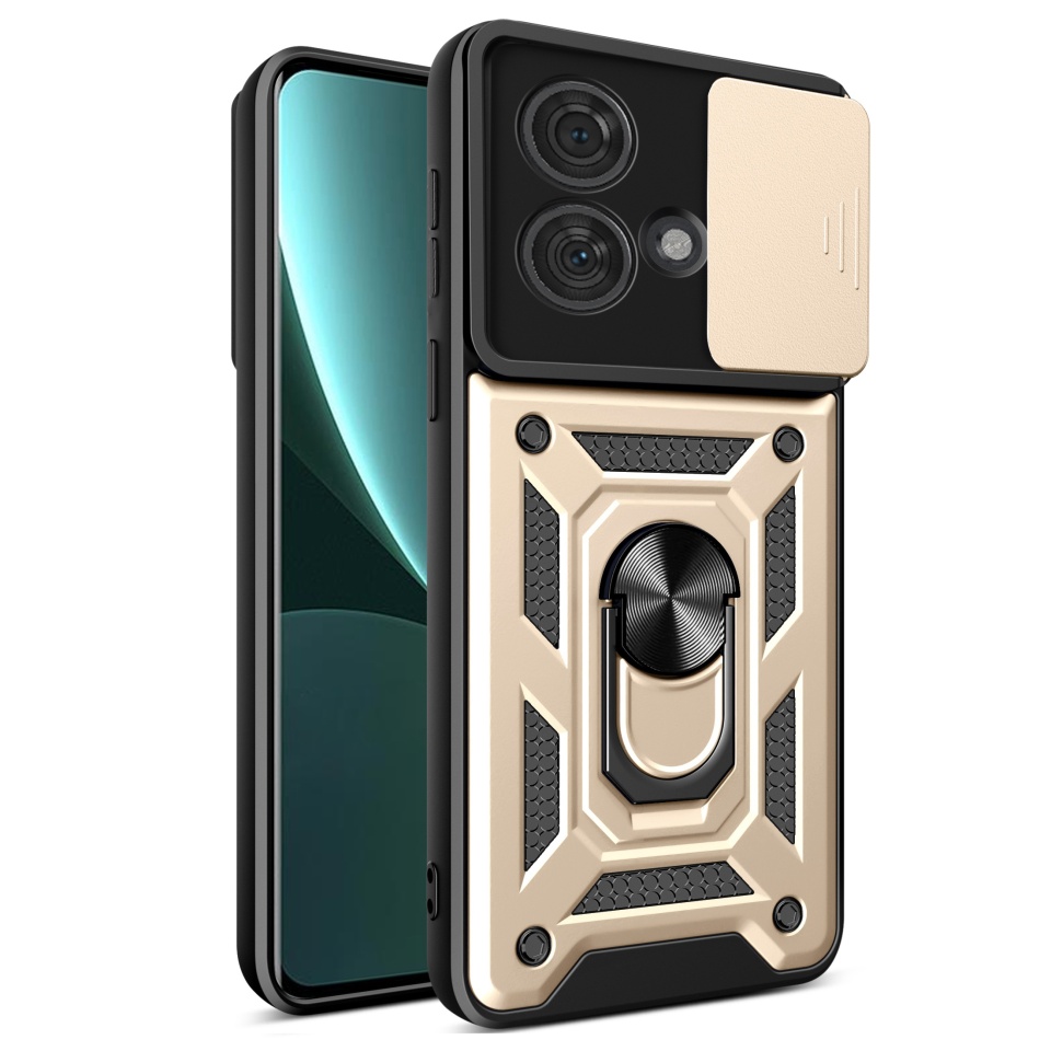 Husa pentru Motorola Edge 40 Neo, SKYDDAR INNOVATION, CamShield, Inel magnetic, set cu sticker, Auriu
