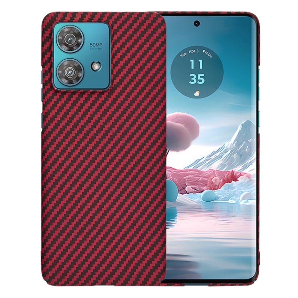 Husa pentru Motorola Edge 40 Neo, SKYDDAR INNOVATION, textura carbon, Carbonite FiberShell, set cu sticker, Rosu,