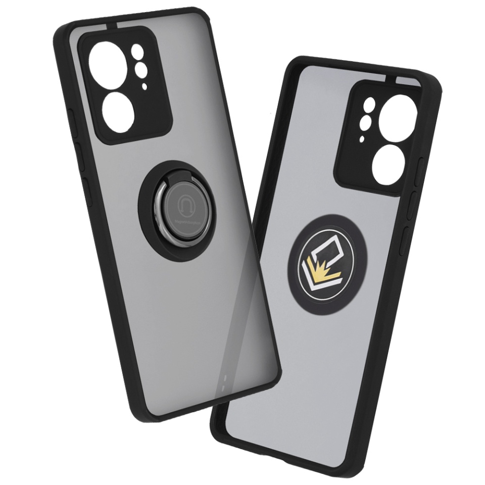 Husa pentru Motorola Edge 40, SKYDDAR INNOVATION, Glinth cu Inel Rotativ 360° Magnetic, Negru, set cu sticker