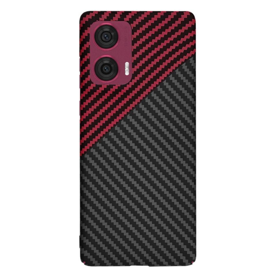 Husa pentru Motorola Edge 50 Fusion, Finisaj Premium cu Textura de Carbon, Design Elegant, SKDR CarbonFlex - Rosu inchis - 2 | YEO