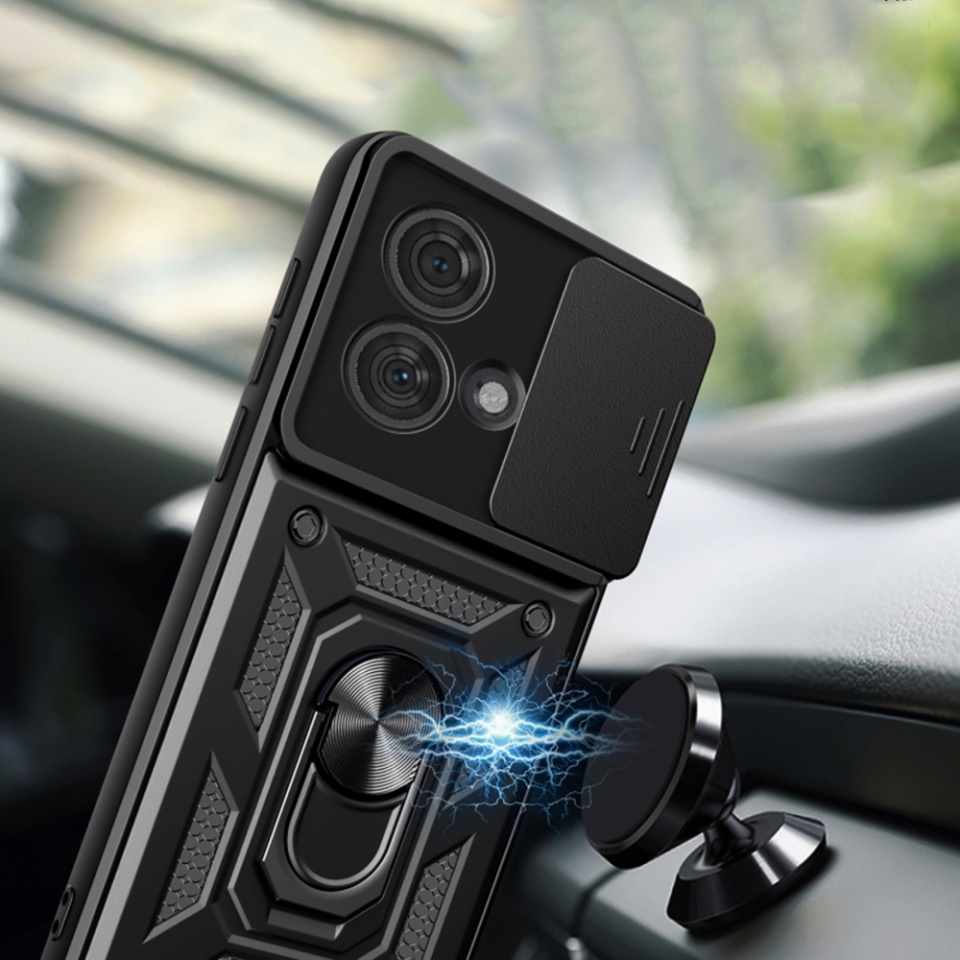 Husa pentru Motorola Edge 50 Neo cu inel magnetic si protectie camera Skyddar CamShield - Negru - 1 | YEO