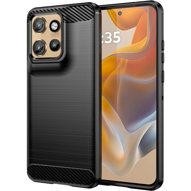 Husa pentru Motorola Edge 50 Neo din Silicon Premium, Slim, cu textura Fibra Carbon - Negru