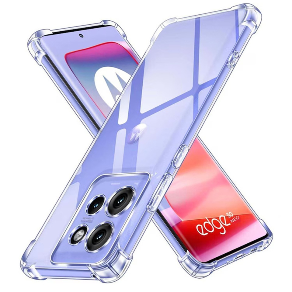 Husa pentru Motorola Edge 50 Neo , SKYDDAR INNOVATION, Shockproof Clear din Silicon Slim, Transparenta, set cu sticker