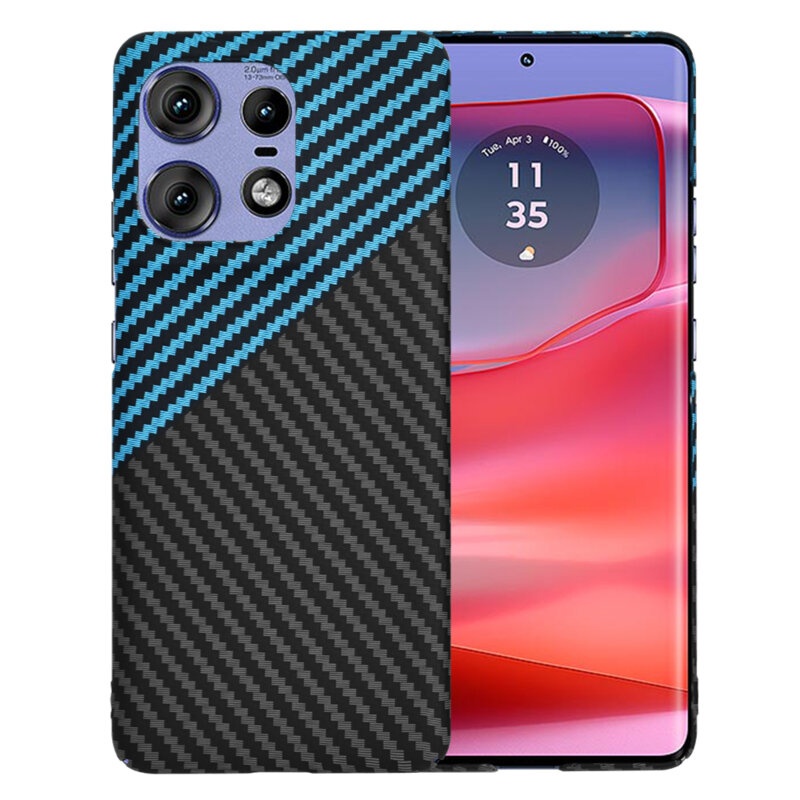 Husa pentru Motorola Edge 50 Pro, Finisaj Premium cu Textura de Carbon, Design Elegant, SKDR CarbonFlex - Bleu