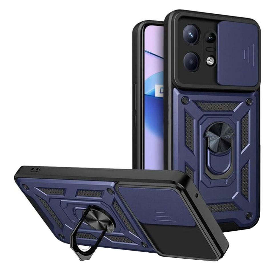 Husa pentru Motorola Edge 50 Pro, SKYDDAR INNOVATION, CamShield, Inel magnetic, set cu sticker, Albastru