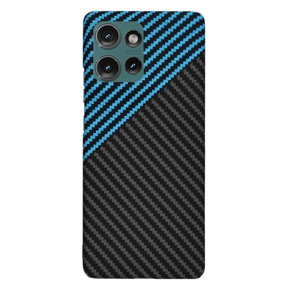 Husa pentru Motorola Edge 50, SKYDDAR INNOVATION, textura carbon, Carbonite FiberShell, set cu sticker, Bleu, - 2 | YEO