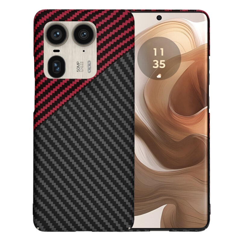 Husa pentru Motorola Edge 50 Ultra, Finisaj Premium cu Textura de Carbon, Design Elegant, SKDR CarbonFlex - Rosu inchis