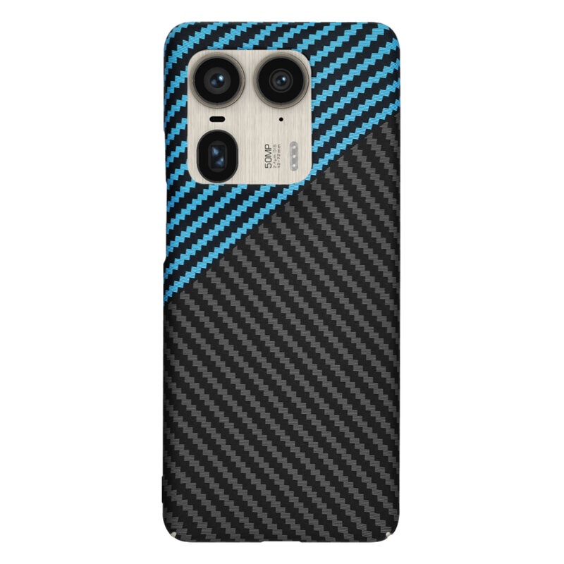 Husa pentru Motorola Edge 50 Ultra, Finisaj Premium cu Textura de Carbon, Design Elegant, SKDR CarbonFlex - Bleu - 2 | YEO