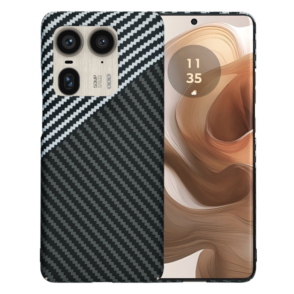 Husa pentru Motorola Edge 50 Ultra, SKYDDAR INNOVATION, textura carbon, Carbonite FiberShell, set cu sticker, Gri,