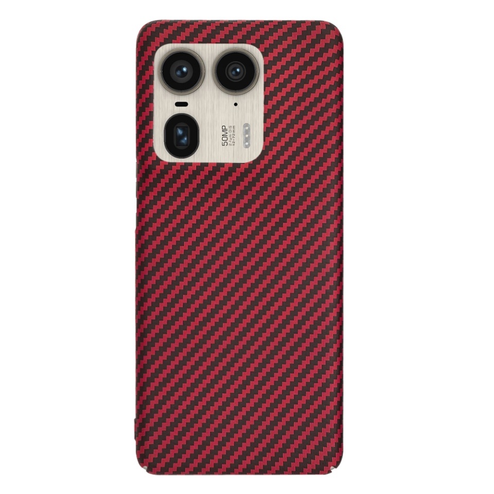 Husa pentru Motorola Edge 50 Ultra, SKYDDAR INNOVATION, textura carbon, Carbonite FiberShell, set cu sticker, Rosu, - 2 | YEO