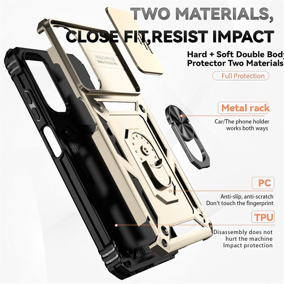 Husa pentru Motorola Edge 60 Fusion / Edge 60, SKYDDAR INNOVATION, CamShield, Inel magnetic, set cu sticker, Auriu - 3 | YEO