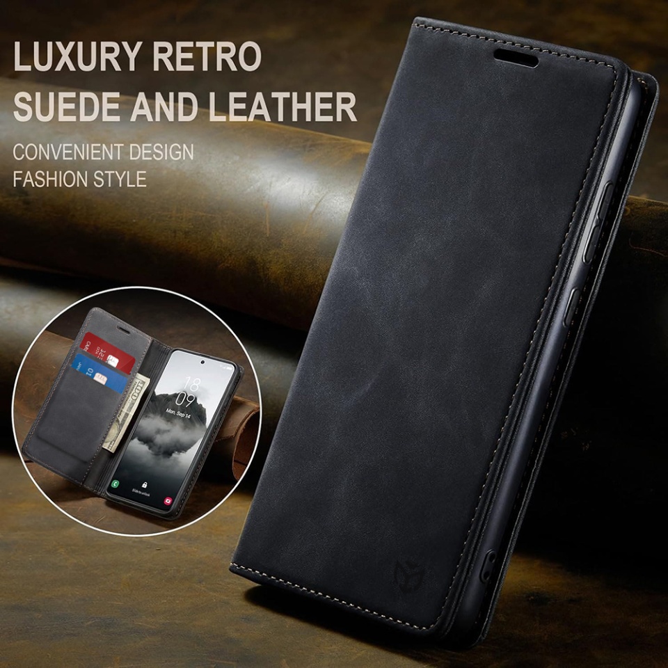 Husa pentru Motorola Edge 60 Pro, SKYDDAR INNOVATION, Confy Cover tip Carte din piele Eco Premium, cu Portofel Interior, set cu sticker, Negru - 3 | YEO