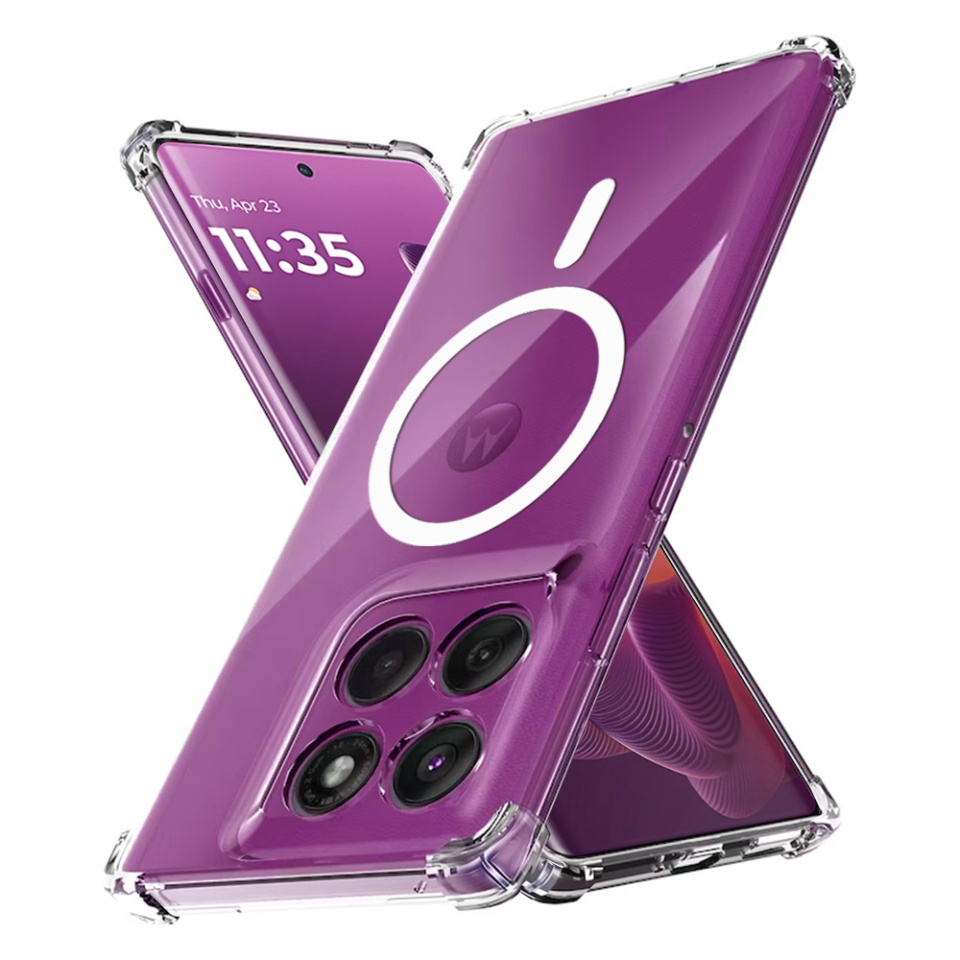 Husa pentru Motorola Edge 60 Pro, SKYDDAR INNOVATION, Shockproof MagSafe, Transparenta, set cu sticker