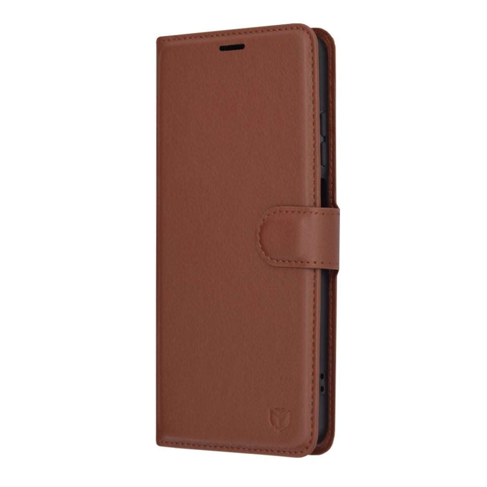 Husa pentru Motorola Moto G04 / Moto G24 / Moto G04s / Moto E14, SKYDDAR INNOVATION, Leather Folio tip Carte, cu Portofel Interior, Finisaje Premium, set cu sticker, Maro - 3 | YEO