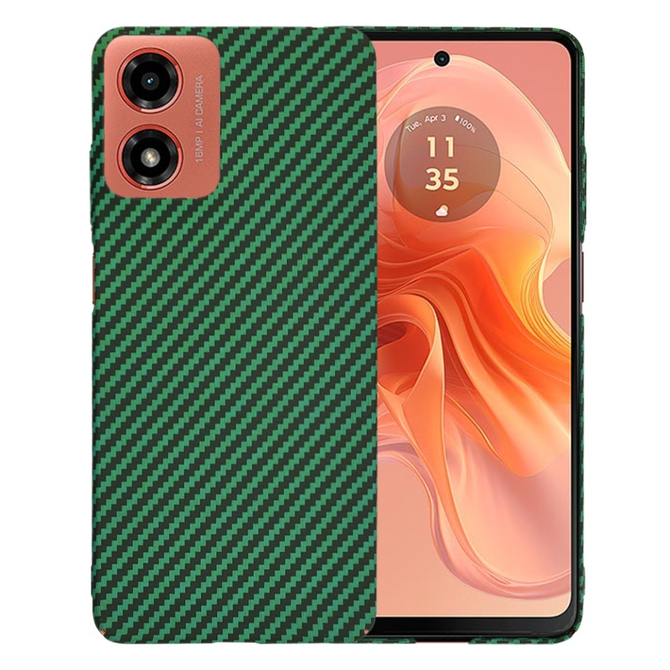 Husa pentru Motorola Moto G04 / Moto G24 / Moto G04s / Moto E14, SKYDDAR INNOVATION, textura carbon, Carbonite FiberShell, set cu sticker, Verde,