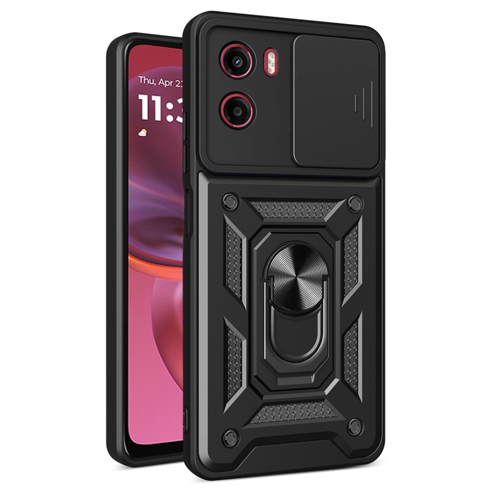 Husa pentru Motorola Moto G05 / Moto E15 cu inel magnetic si protectie camera CamShield - Negru