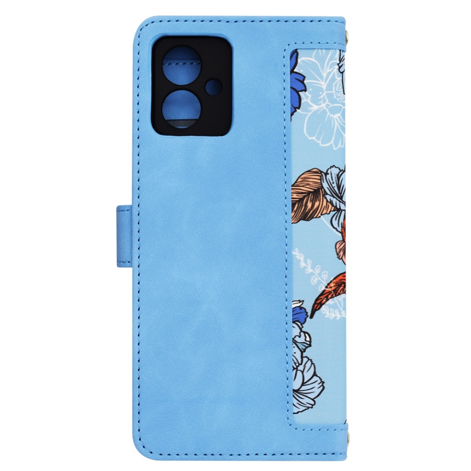 Husa pentru Motorola Moto G14 din Piele Ecologică cu Design Floral, Protecție 360°, Stand Integrat, Buzunare pentru Carduri, SKDR Floral Wallet - Bleu - 3 | YEO