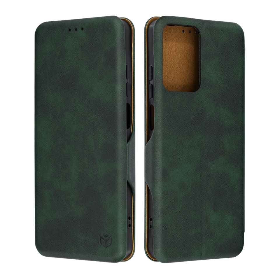 Husa pentru Motorola Moto G24 Power, SKYDDAR INNOVATION, Safe Wallet tip carte din Piele Ecologica, Suport Carduri, Inchidere Magnetica, Verde, set cu sticker